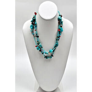 Turquoise Style Chip Stone Multi Strand Beaded Necklace Southwestern - Signed